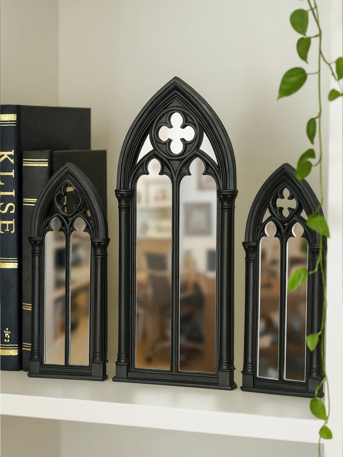 Set de Miroirs Gothiques Noirs à Trèfle