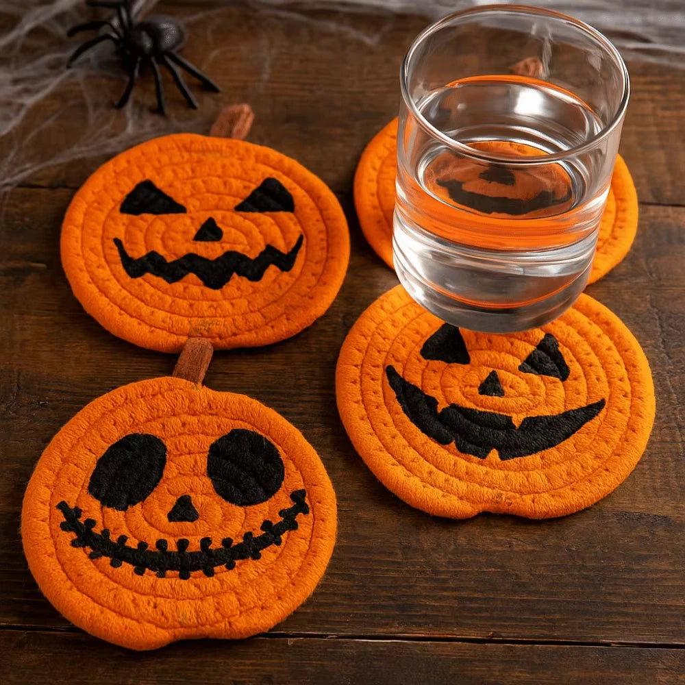Sous-verres Citrouille Halloween en Tissu Orange
