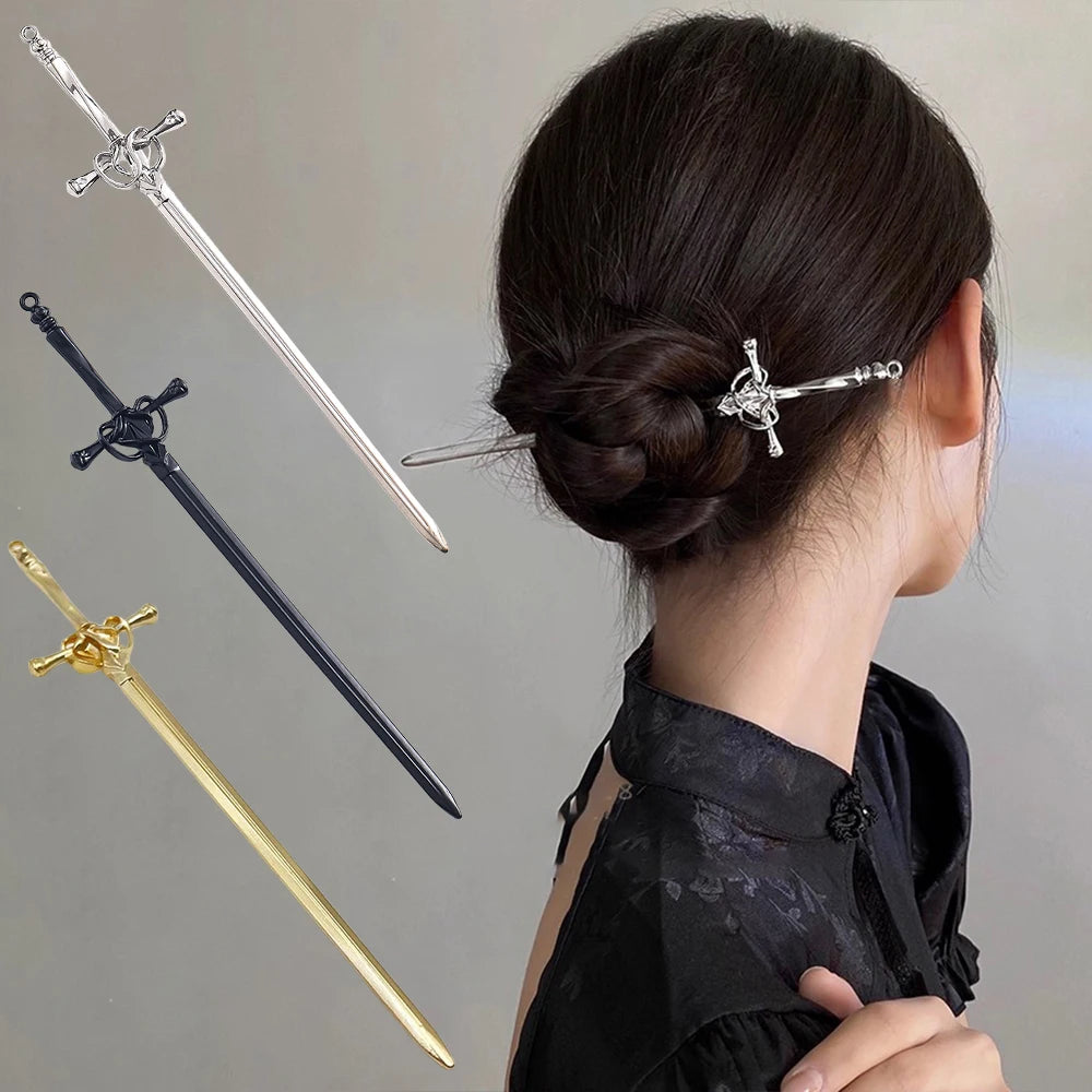 Pique à Cheveux Épée Médiévale en Métal Argenté