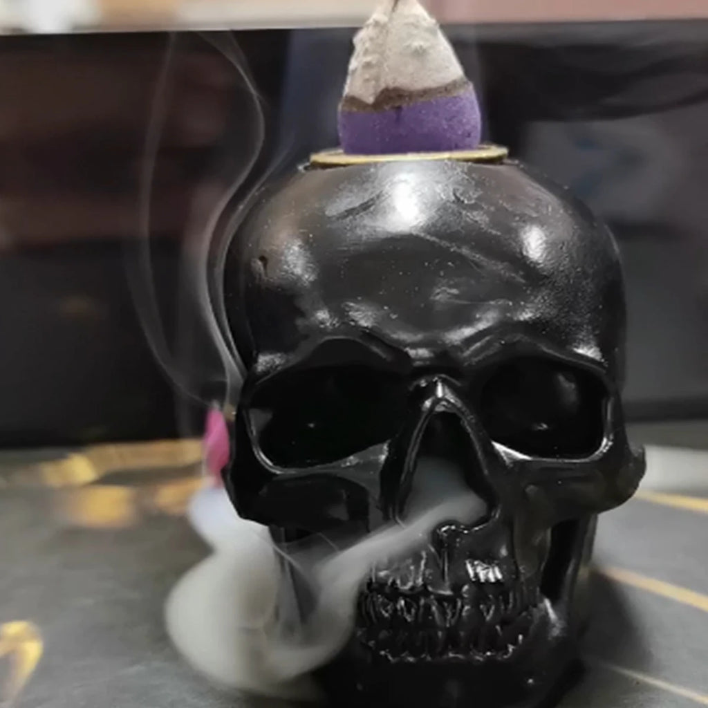 Brûle-Encens en Forme de Crâne Noir à Refoulement