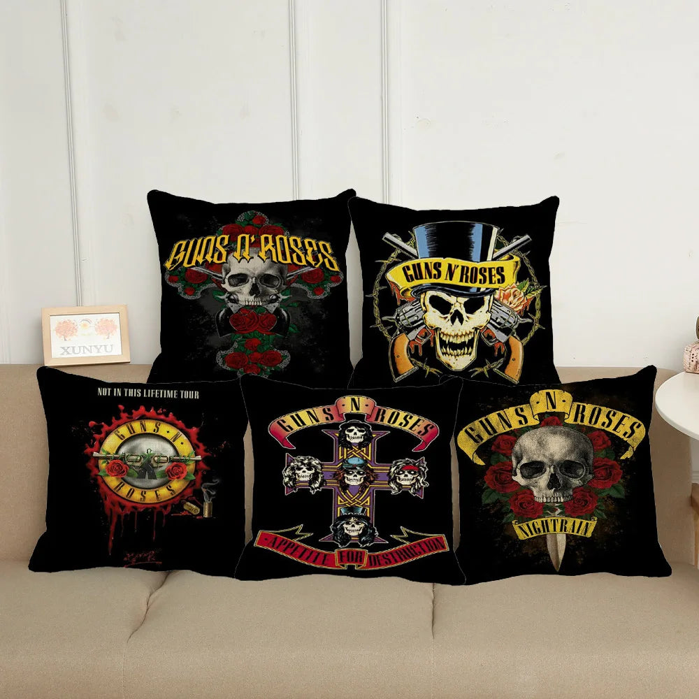 Housse de Coussin Rock Guns N' Roses Crâne et Roses