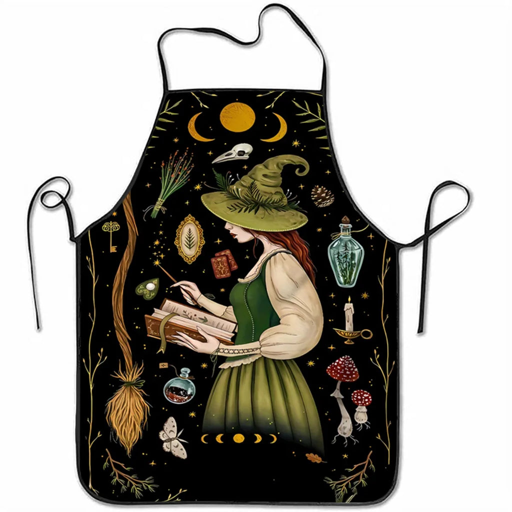 Tablier de Cuisine à Motif Sorcière et Lunes Mystiques
