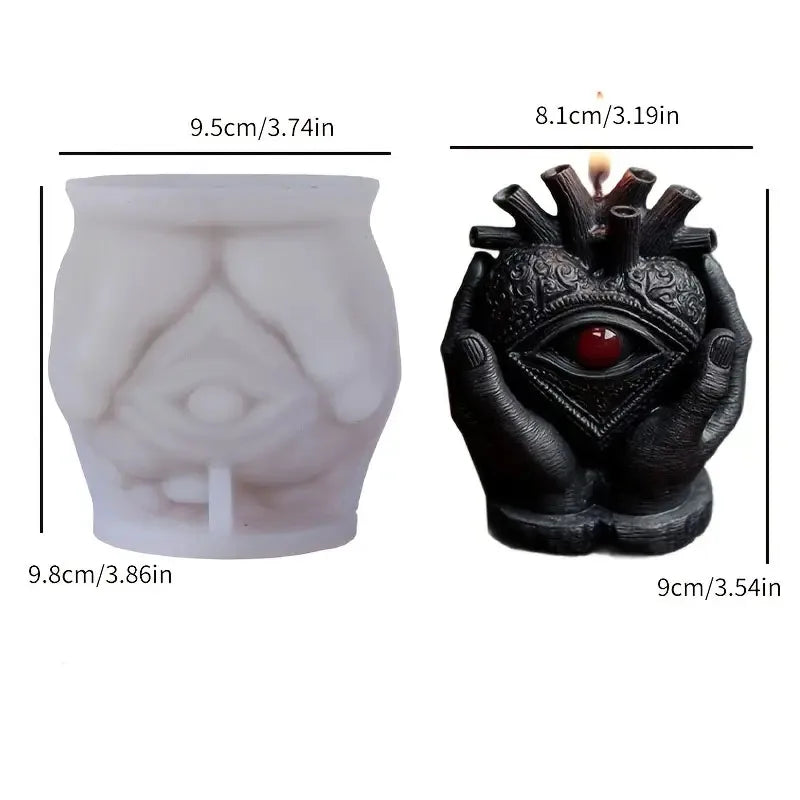 Bougie Ésotérique Œil et Mains Sculptées Noires