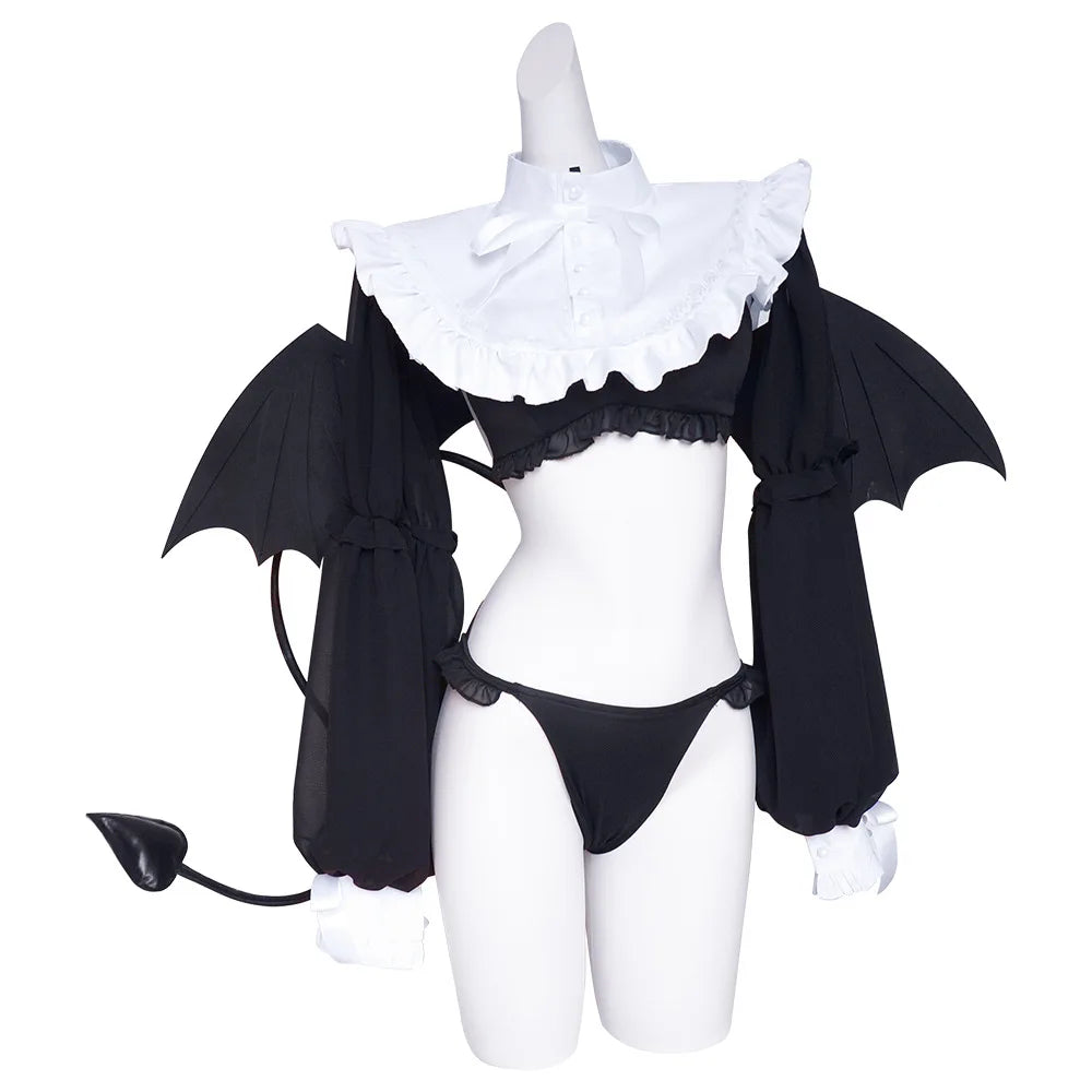 Ensemble Lingerie Diablesse à Ailes Noires et Col