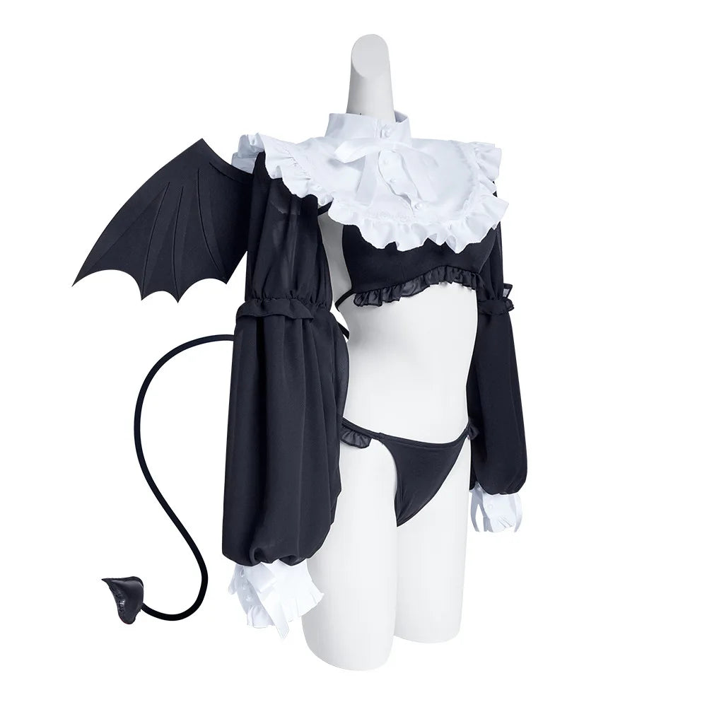 Ensemble Lingerie Diablesse à Ailes Noires et Col