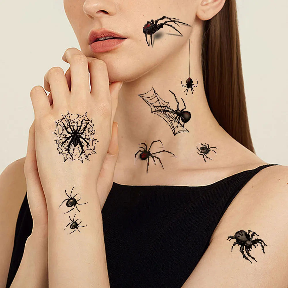 Tatouages Éphémères Araignées Noires et Toiles Effrayantes