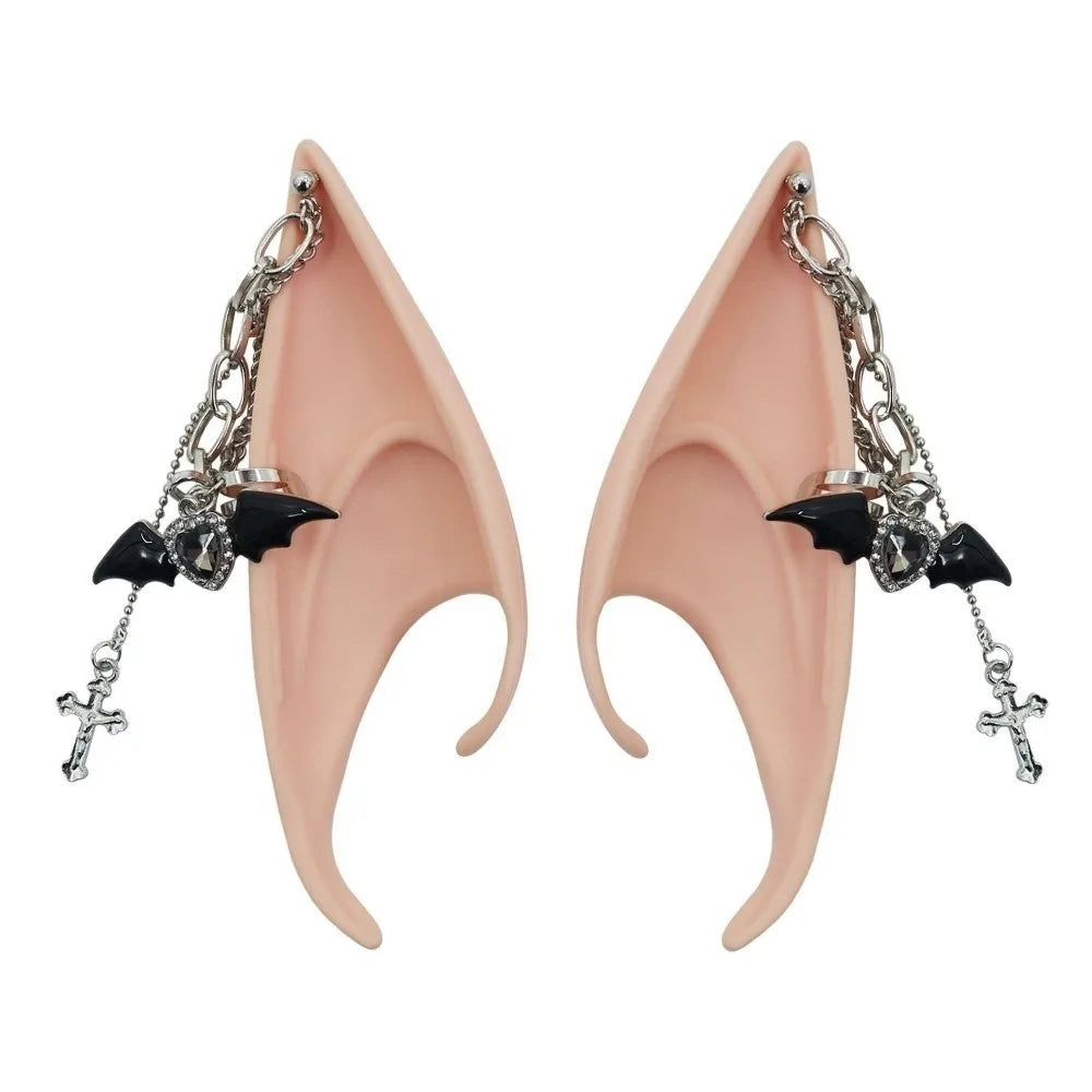 Oreilles d'Elfe en Silicone Rose Chair à Croix et Chaînes