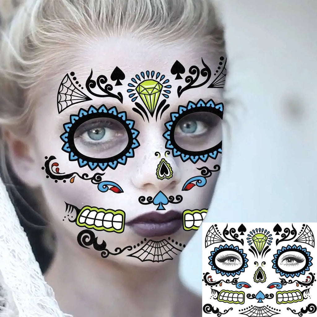 Tatouage Temporaire de Visage Calavera Fleuri