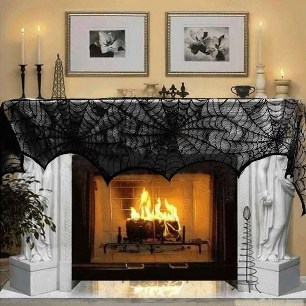 Chemin de Table d'Halloween Toile d'Araignée Noire