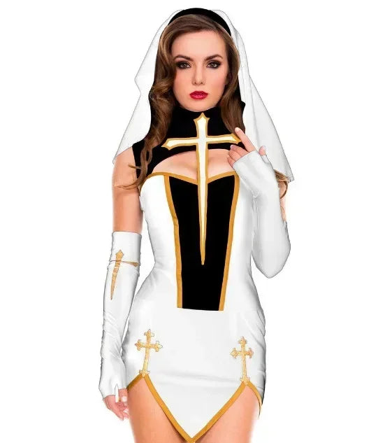 Robe de Nonne Fantaisie Noire à Croix Dorées