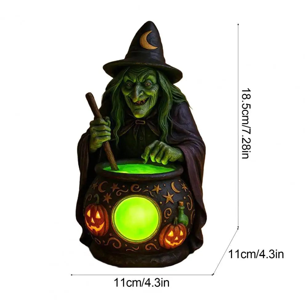 Figurine de Sorcière Verte au Chaudron Lumineux