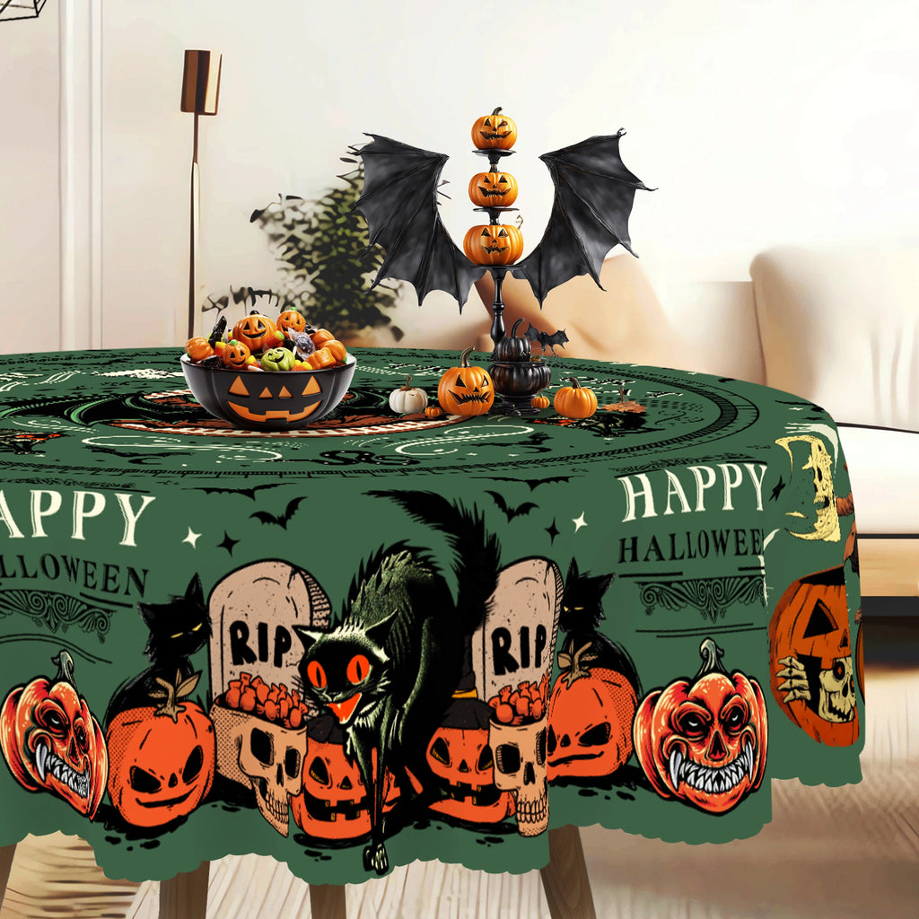 Nappe Ronde Halloween Vert "Trick or Treat" à Chauve-Souris