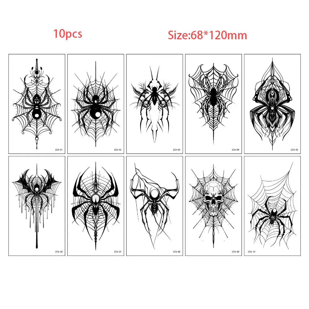 Tatouages Éphémères Araignées Noires et Toiles Effrayantes