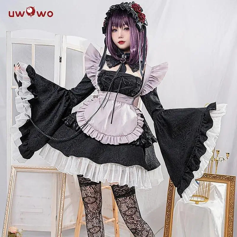 Robe de Soubrette Gothique Noire à Manches Cloche