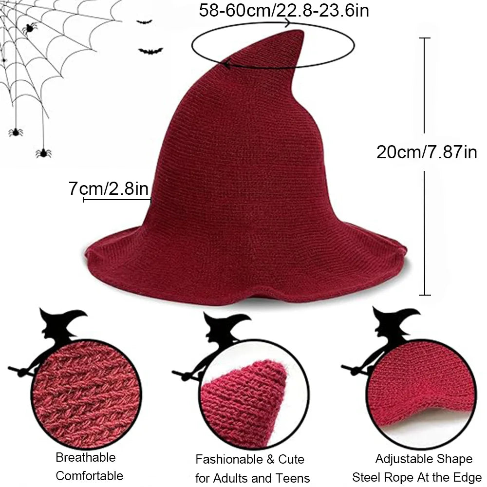 Chapeau de Sorcière en Maille Rouge Bordeaux