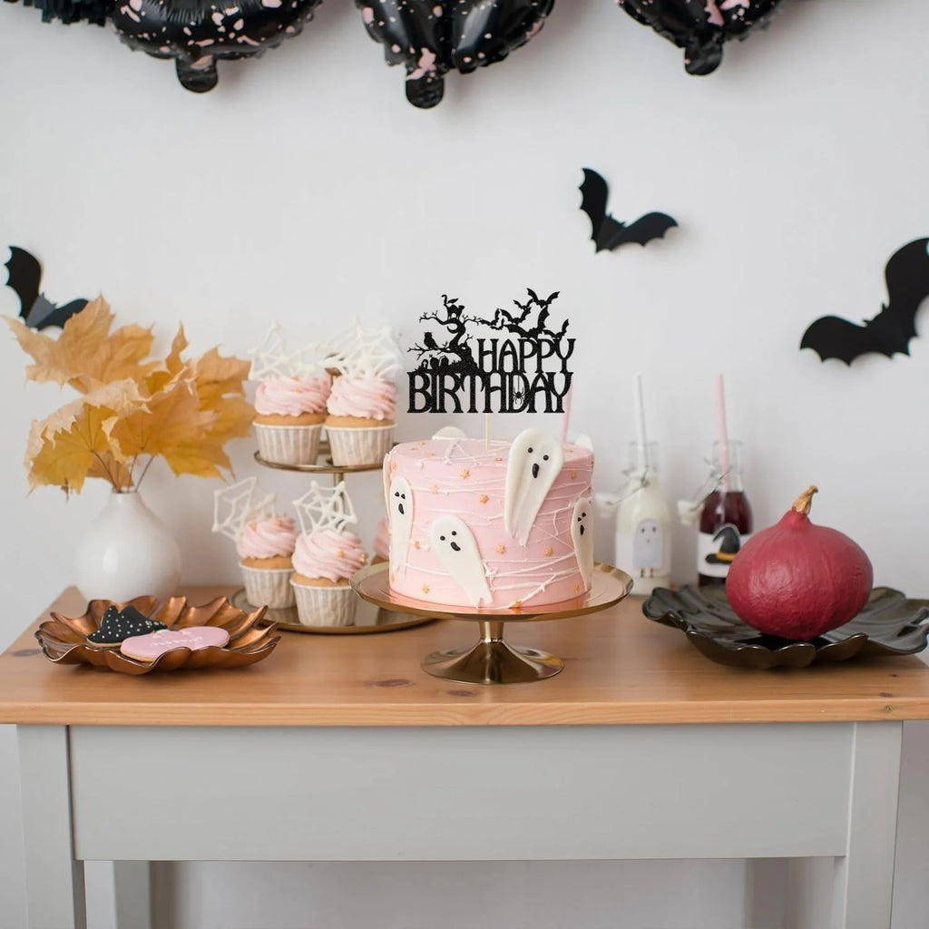 Cake Topper Anniversaire Halloween Noir Pailleté