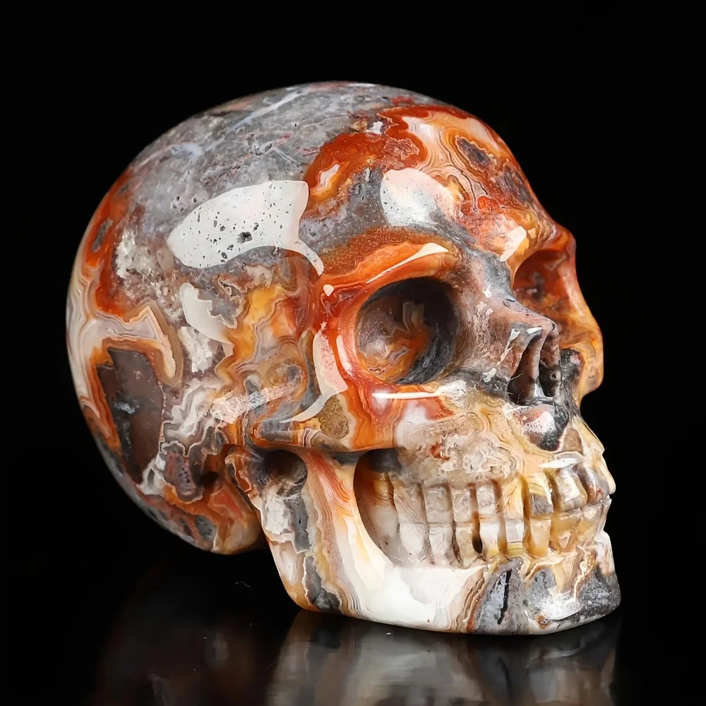 Crâne en Agate Naturelle Veinée Rouge et Grise