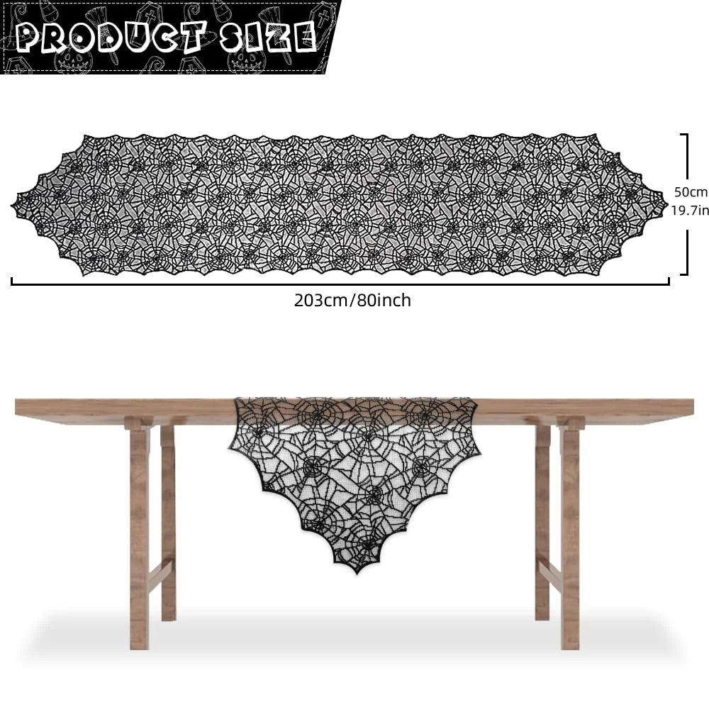 Chemin de Table en Dentelle Noire avec Araignées