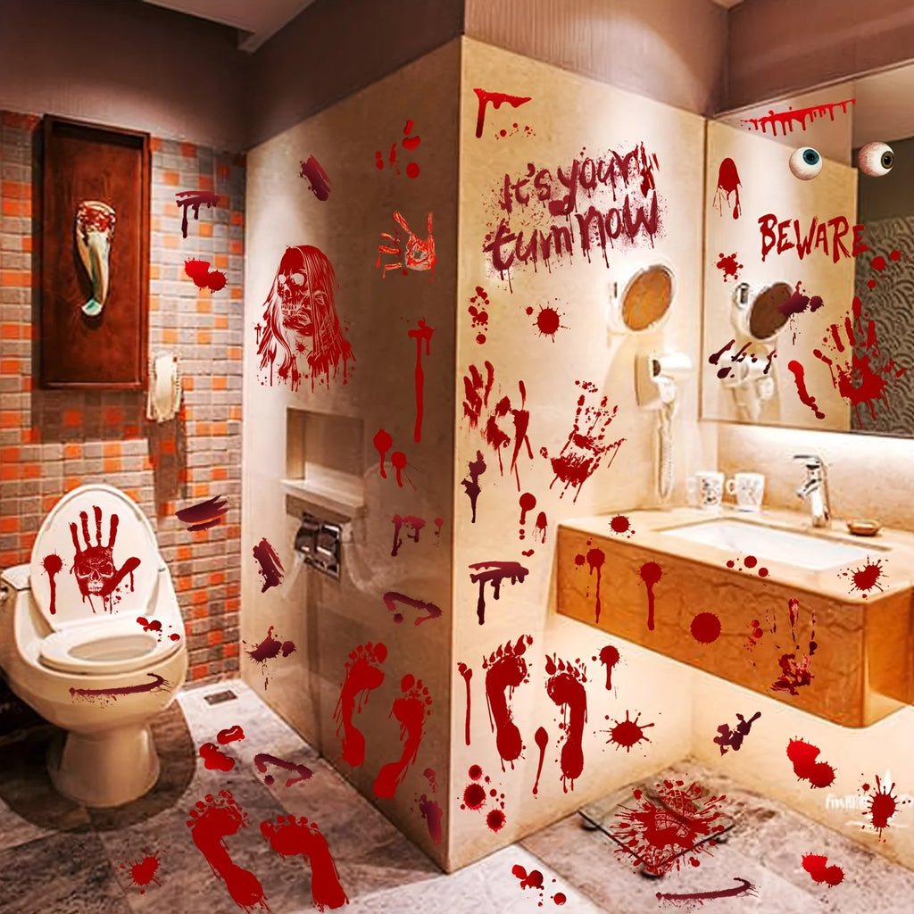 Décoration d'Halloween Sanglante avec Zombie et Empreintes