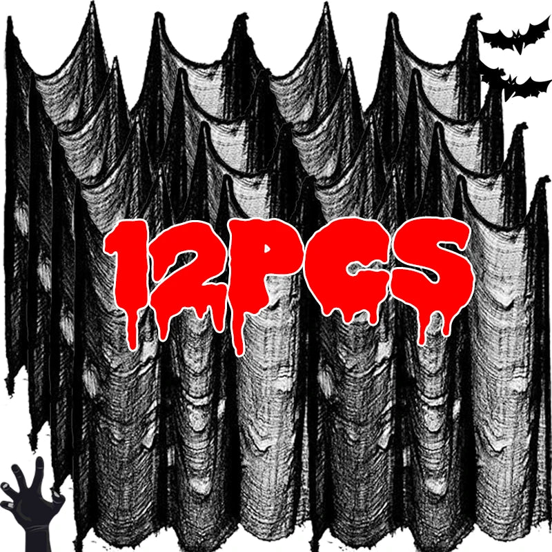 Gaze Noire Déchirée d'Halloween – 12 Pièces