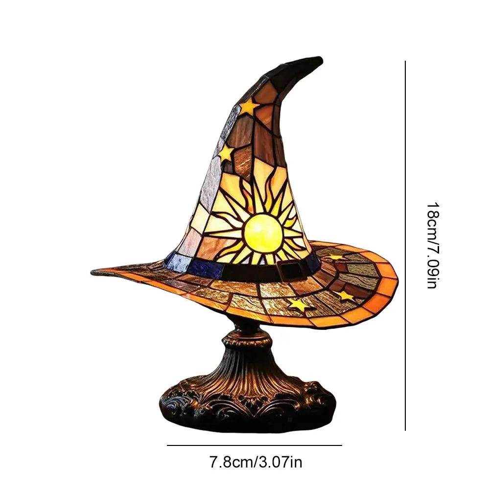 Lampe de Table en Vitrail Chapeau de Sorcière Soleil