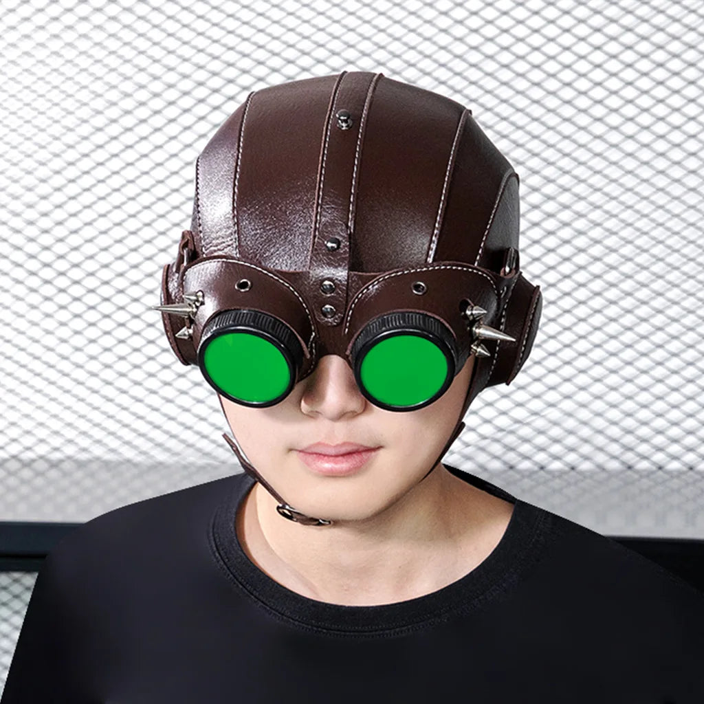 Masque Steampunk en Similicuir Noir à Tubes