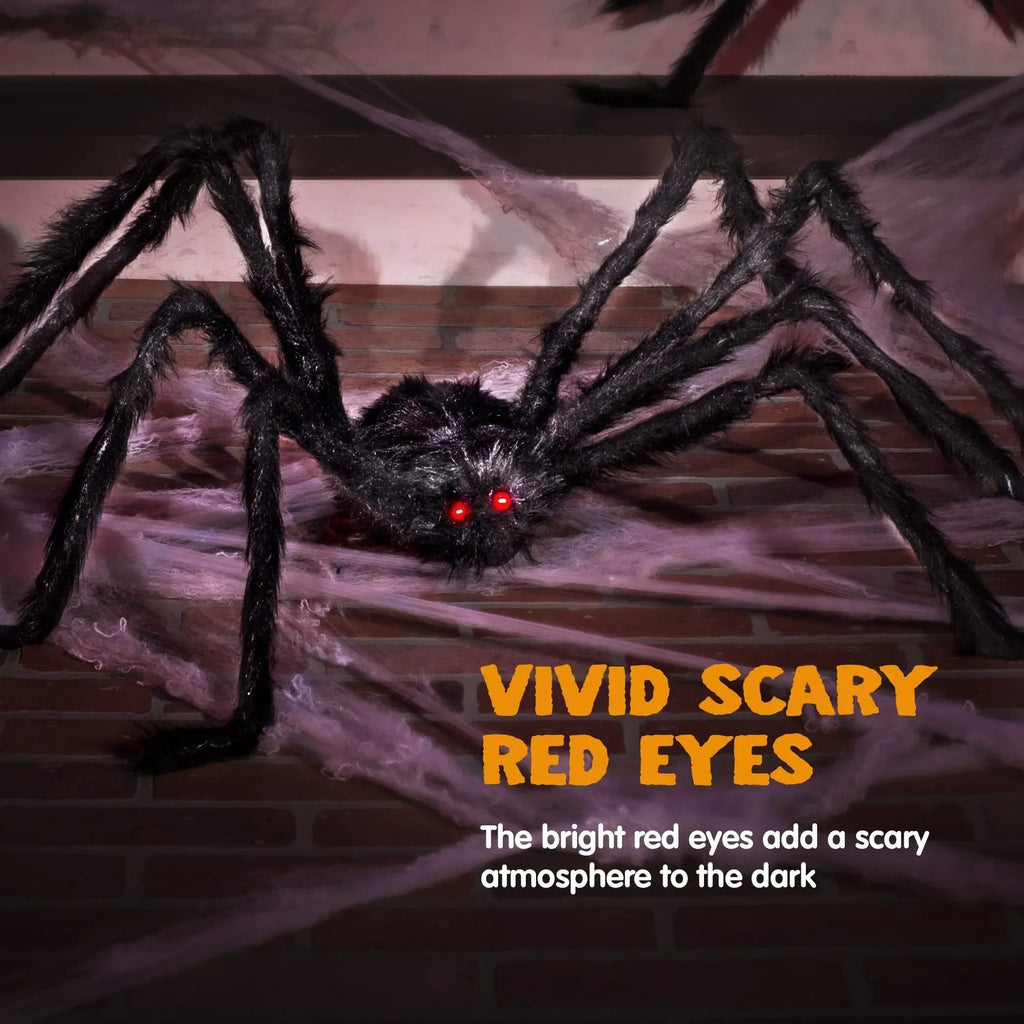 Araignée Géante Noire aux Yeux Rouges et Toile Blanche