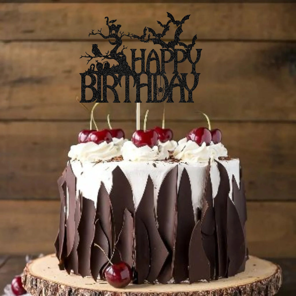 Cake Topper Anniversaire Halloween Noir Pailleté