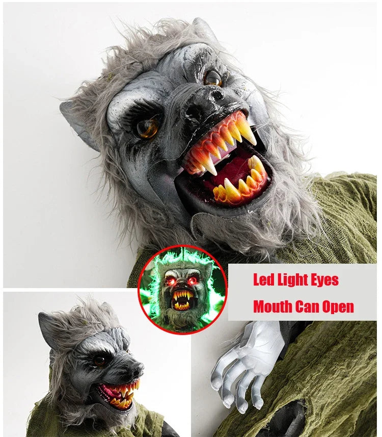 Loup-Garou Suspendu d'Halloween à Yeux Rouges Lumineux