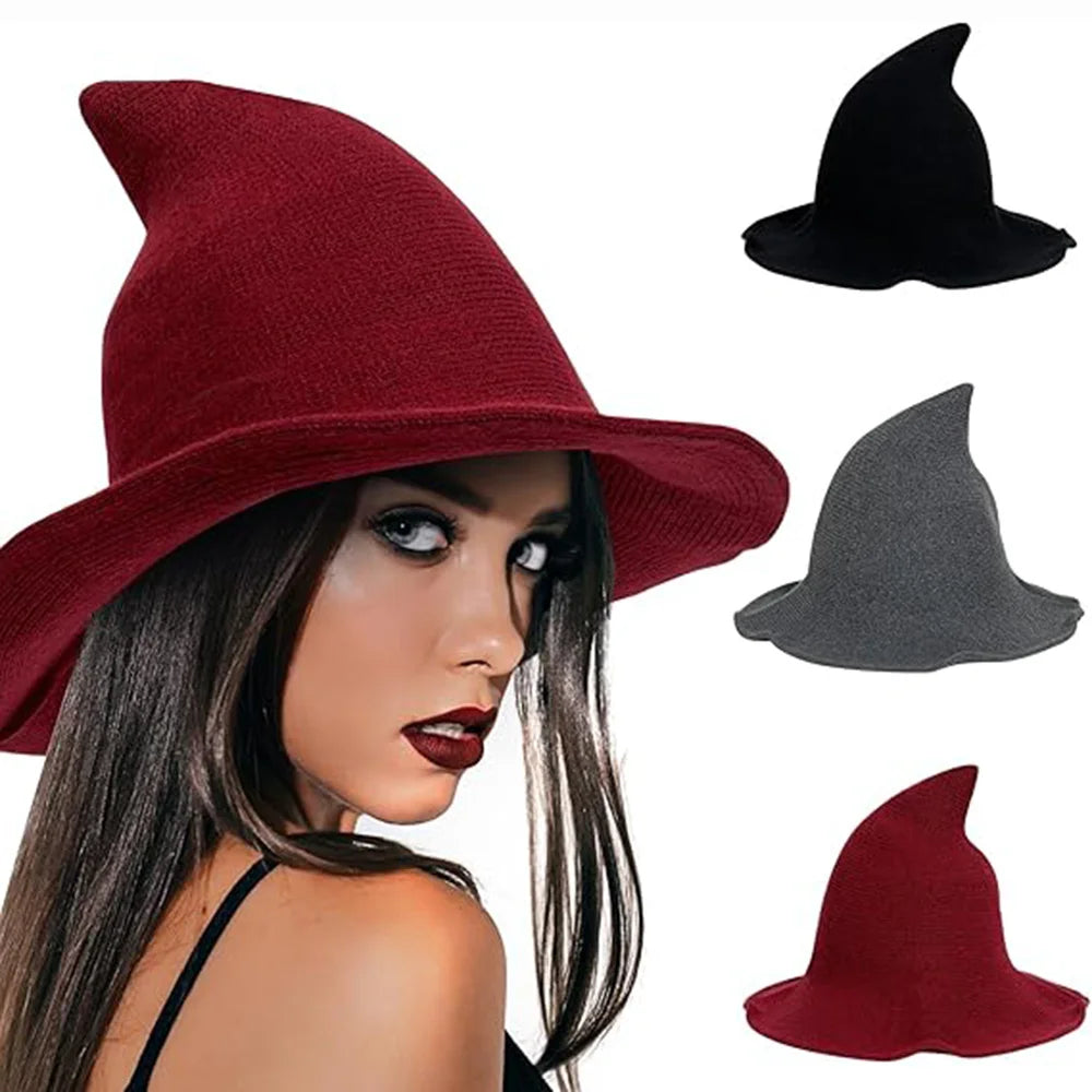 Chapeau de Sorcière en Maille Rouge Bordeaux