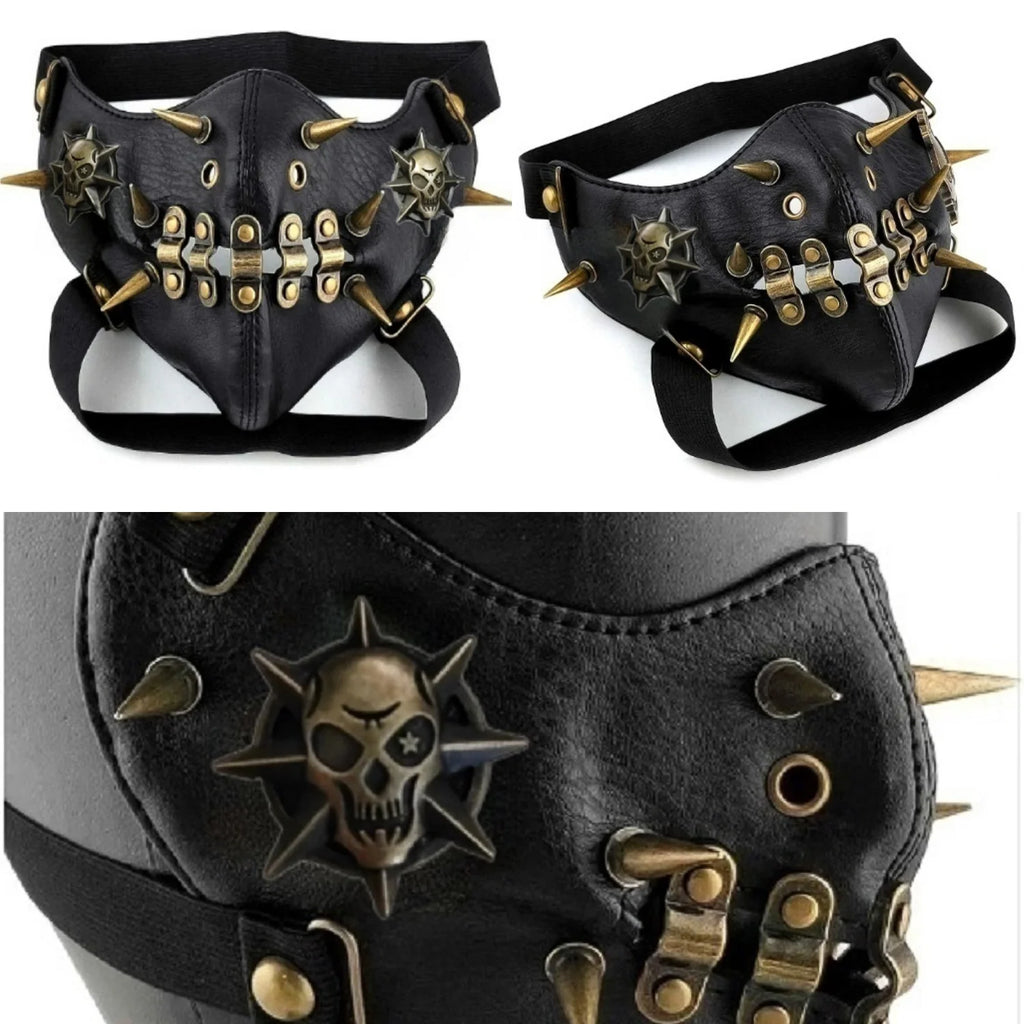 Cache-Bouche Steampunk Noir avec Chaînes et Engrenages