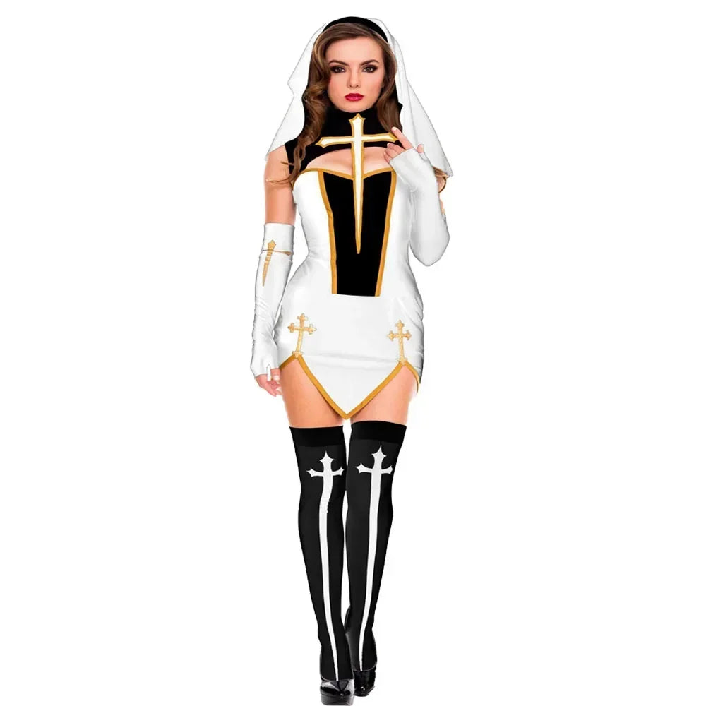 Robe de Nonne Fantaisie Noire à Croix Dorées