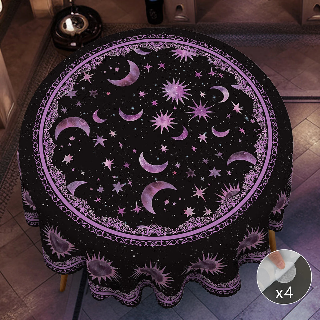 Nappe Ronde Noire Céleste à Bordure Ornée Violette