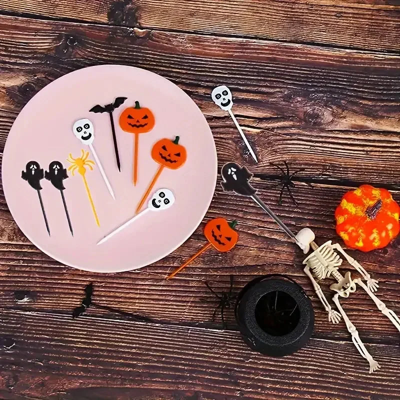 Piques à Gâteaux Halloween Fantômes, Crânes et Citrouilles
