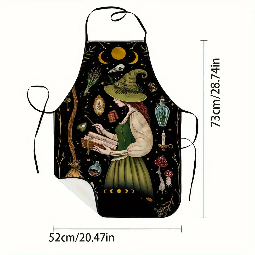 Tablier de Cuisine à Motif Sorcière et Lunes Mystiques