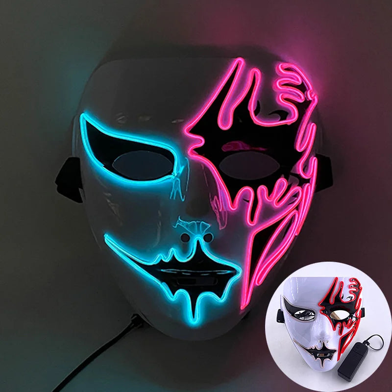 Masque Lumineux Horreur Purge Vert et Jaune Fluo