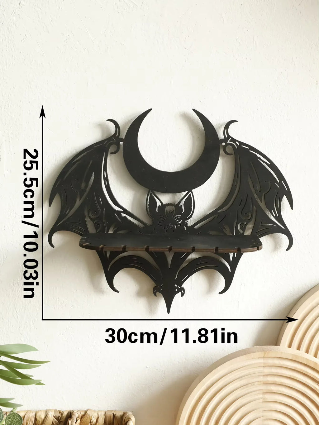 Étagère Murale Gothique en Bois Noir Chauve-Souris