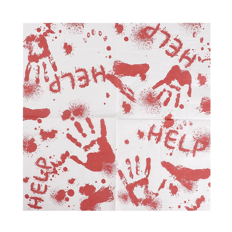 Serviettes en Papier Horreur "HELP" et Main Sanglante