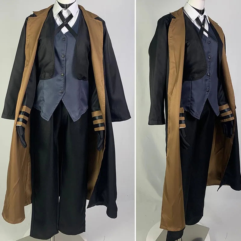 Costume Cosplay Noir à Cape et Gilet Gris Élégant