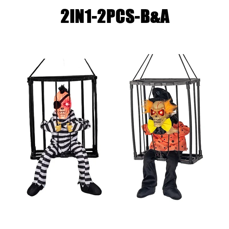 Squelette Prisonnier d'Halloween en Cage Lumineux