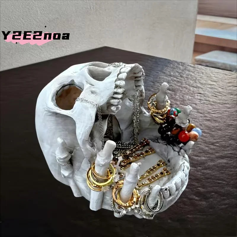 Porte-Bijoux Crâne à Mains Squelette Blanc Cassé