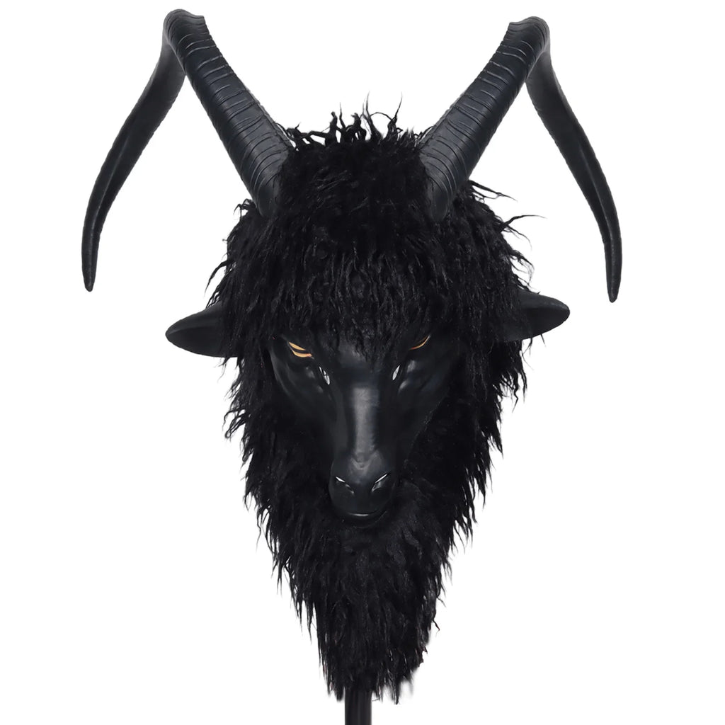 Masque de Bouc Noir en Fausse Fourrure à Cornes