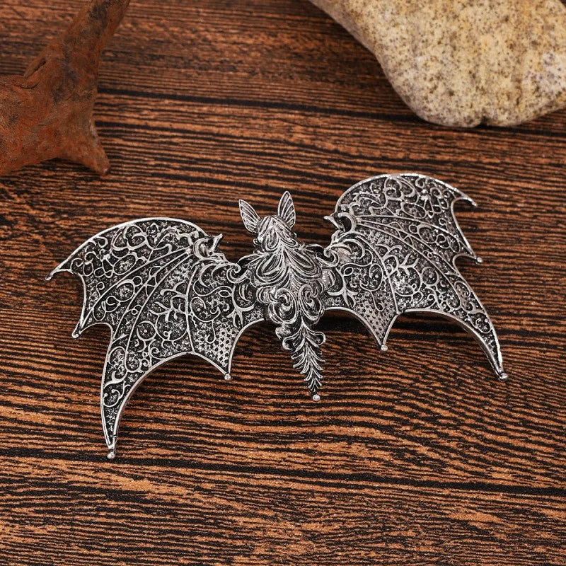 Attache-Cheveux Chauve-Souris en Métal Filigrane Argenté