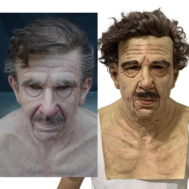 Masque en Silicone Homme Âgé Réaliste Moustache Grise