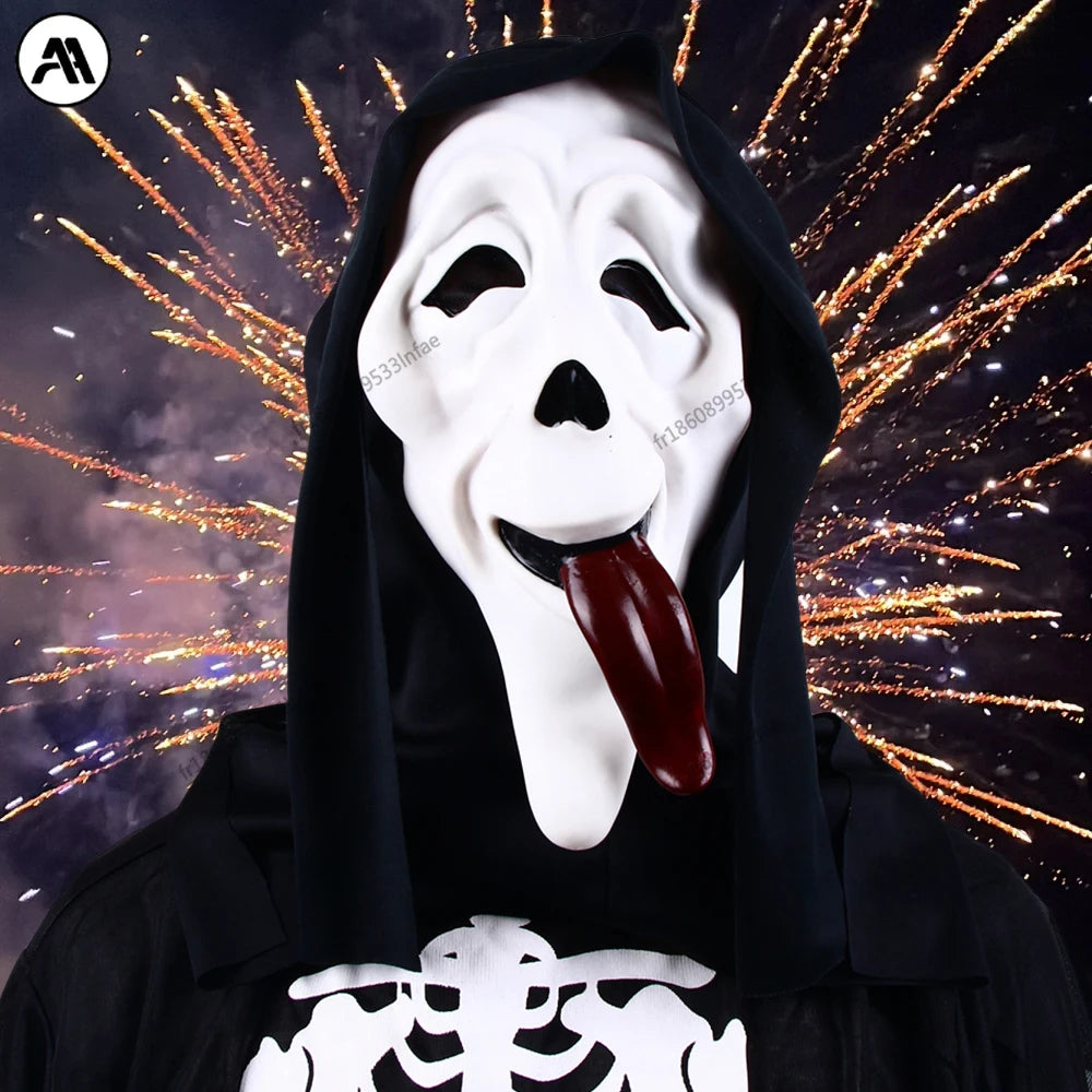 Masque d'Horreur Ghostface Blanc à Capuche Noire