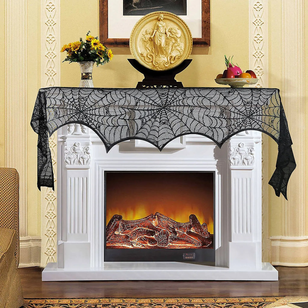Chemin de Table d'Halloween Toile d'Araignée Noire