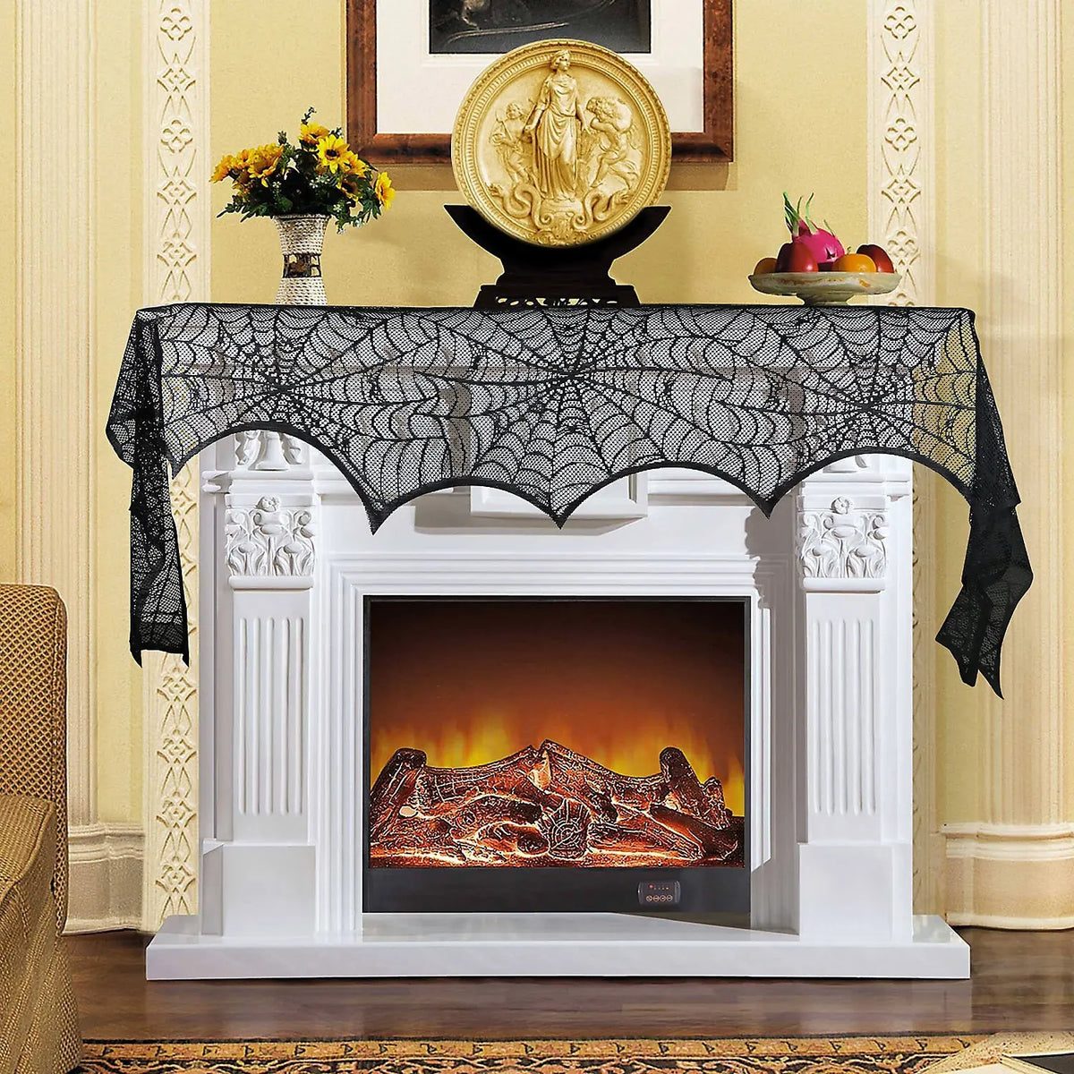 Chemin de Table d'Halloween Toile d'Araignée Noire
