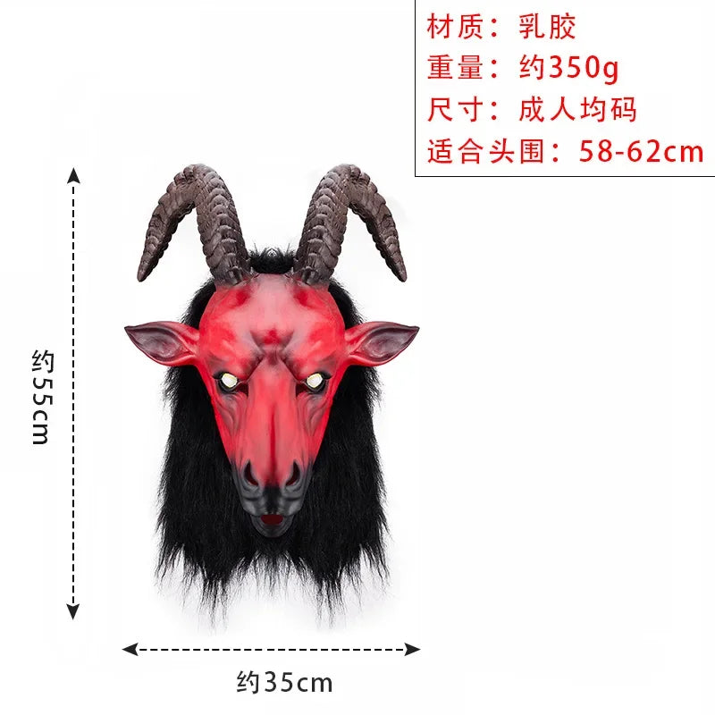 Masque de Chèvre Démone Rouge aux Cornes et Crinière Noire
