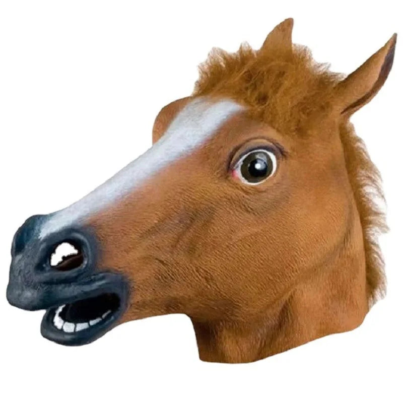 Masque de Cheval en Latex Marron à Bouche Ouverte