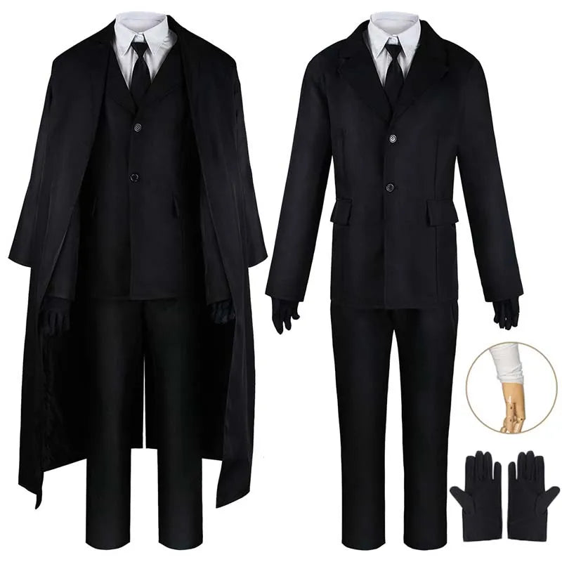 Costume Homme Noir avec Trench-Coat et Gants